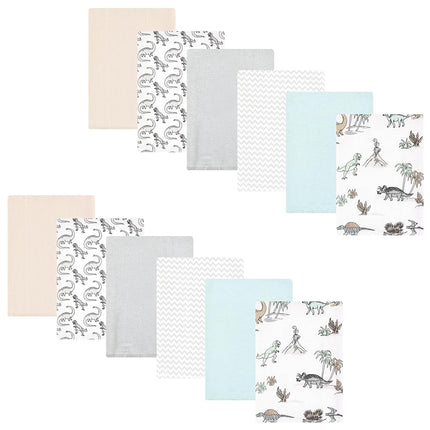 Hudson Baby Unisex Baby Cotton Flannel Burp Cloths Bundle, Neutral Dino World, One Size