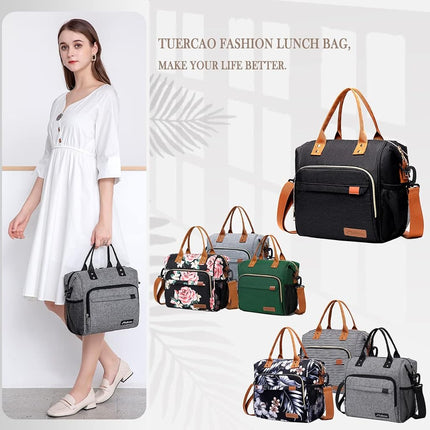 TuErCao Insulated Lunch Bag Soft Cooler Bag for Beach Travel Picnic, Adult Lunch Box for Women for Work, Dark Grey