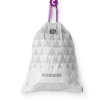 Brabantia 137983 PerfectFit Bin Liners Multipack (Size C/10-12 Litre) Thick Plastic Trash Bags with Tie Tape Drawstring Handles (200 Bags), White