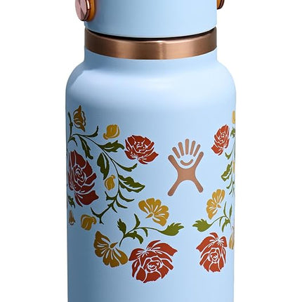 Hydro Flask Water Bottle - Insulated Stainless Steel - Wide Mouth Flex Straw Lid, Non Spill, Leakproof and Refillable in 32 Oz Western Light Blue