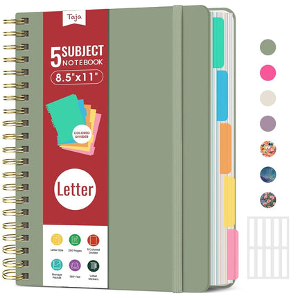 Taja Spiral Notebooks for Work 5 Subject Notebook 