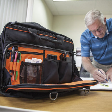 Tool Bag, Tradesman Pro Tech Bag with Laptop Pocket, Black and Orange Klein Tools 55455M