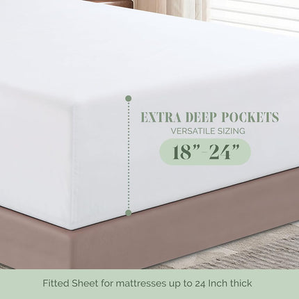 Elegant Comfort Luxury 1500 Premium Hotel Quality Microfiber 4-Piece Sheet Set - Soft, All Around Elastic 18-24 Inches Deep Fitted Sheet - Extra Deep Pocket Sheets, Twin/Twin XL, White