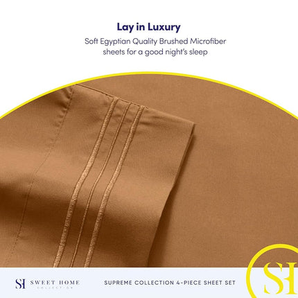 Sweet Home Collection Luxury Bedding Set with Flat, Fitted Sheet, 2 Pillow Cases, Microfiber, Mocha, Twin