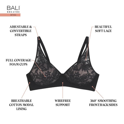 Bali Women's Breathe Modal T-Shirt, Breathable Wireless, Full-Coverage Convertible Bra, Opaque, Almond, L