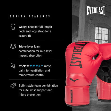 Everlast Elite 2 16oz Boxing Gloves, Red Boxing Gloves for Bags, Mitt Work & Sparring, Hook and Loop Strap, Ergonomic Grip Bar, Split-Style Foam Combination - Authentic Everlast Gear