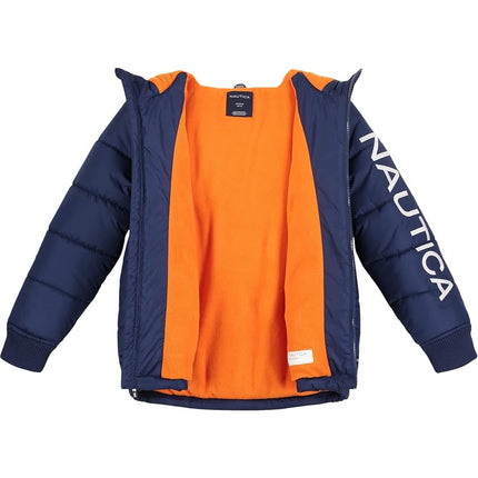 Chaqueta acolchada con capucha y forro polar grueso para niños Nautica, azul marino/naranja, 4