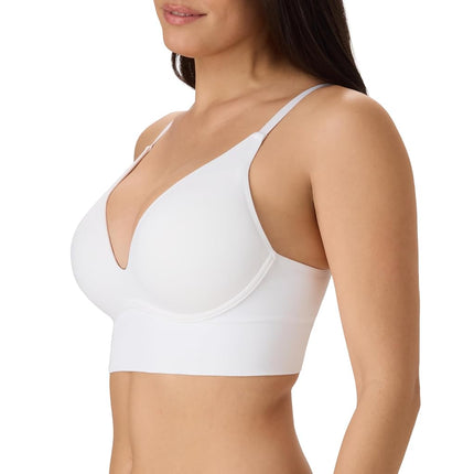 Maidenform Women's M Seamless Lift, Wireless Long-line Convertible Tank-Style Bralette Bra, Opaque, White, M
