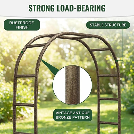 Arco de jardín metálico, 2,38 metros de alto x 1,67 metros de ancho, pérgola metálica resistente con puntas afiladas para enredaderas y plantas trepadoras, decoración para bodas y quinceañeras