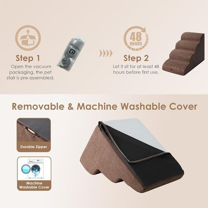 EHEYCIGA Curved Dog Steps for Bed and Sofa 50cm H, 4-Step, Brown