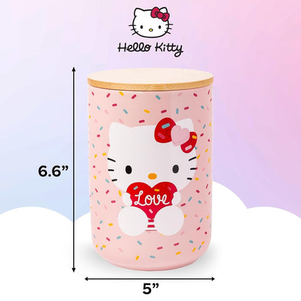 Silver Buffalo Sanrio Hello Kitty Holding Love Heart Ceramic Cookie Snack Candy Jar with Airtight Bamboo Lid (Small)