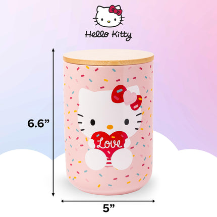 Silver Buffalo Sanrio Hello Kitty Holding Love Heart Ceramic Cookie Snack Candy Jar with Airtight Bamboo Lid (Small)