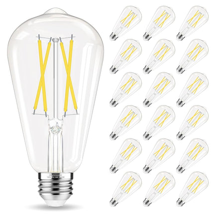 Ampoule GvvooHome E26, Ampoules Edison non-dimmables équivalentes à 60 watts LED, blanc lumière du jour 4000K, ampoules vintage ST58, IRC 90+, 6W 600LM, culot moyen E26, verre transparent, lot de 18