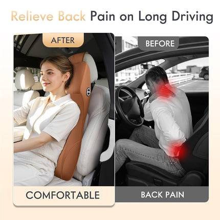 FLORICH Car Seat Lumbar Support with Headrest Pillow Memory Foam Car Lumbar Pillow Back Support Cushion 2-in-1 Ergonomic Back Rest Pillow & Car Neck Pillow for Driving Tailbone Pain Relief, Brown