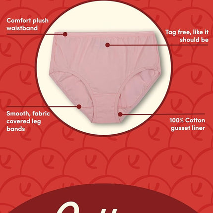 Fruit of the Loom Women's Tag Free Cotton Brief Panties (Regular & Plus Size), Brief-12 Pack-White, 5