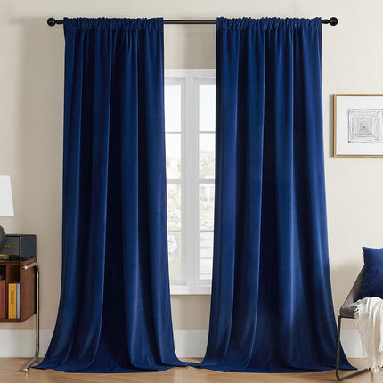 Joydeco Blue Velvet Curtains 108 inch Length 2 Pan