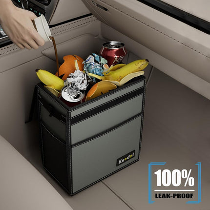 K KNODEL Car Trash Can, Waterproof Garbage Can, Trash Bag with Lid, Leak-Proof Car Bin, Trash Hanging Bag for SUV (Large, Gray)