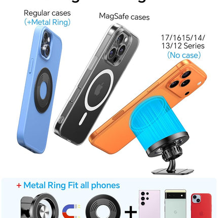 for Magsafe Car Mount Vent【Strong Magnets】Magnetic Phone Holder Car Phone Holder Air Vent Phone Mount【Flexible Positioning】Magnetic Phone Mount for iPhone 17 16 15 14 & MagSafe Case with Metal Ring