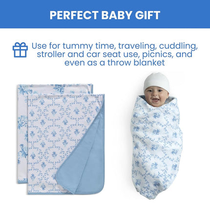 Delta Children 100% Organic Jersey Cotton Baby Receiving Blankets for Girls and Boys � 30x40 Inches - GOTS Certified (Pack of 2), Blue Botanicals