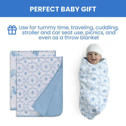 Delta Children 100% Organic Jersey Cotton Baby Receiving Blankets for Girls and Boys � 30x40 Inches - GOTS Certified (Pack of 2), Blue Botanicals