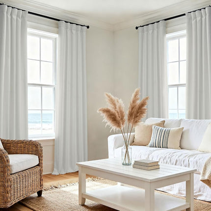 HPD Half Price Drapes Darkening Curtains-96 Inches Long Luxury Curtains for Bedroom & Living Room (1 Panel), 50W X 96L, Oyster, faux linen, 50" W x 96" L (Pack of 1)