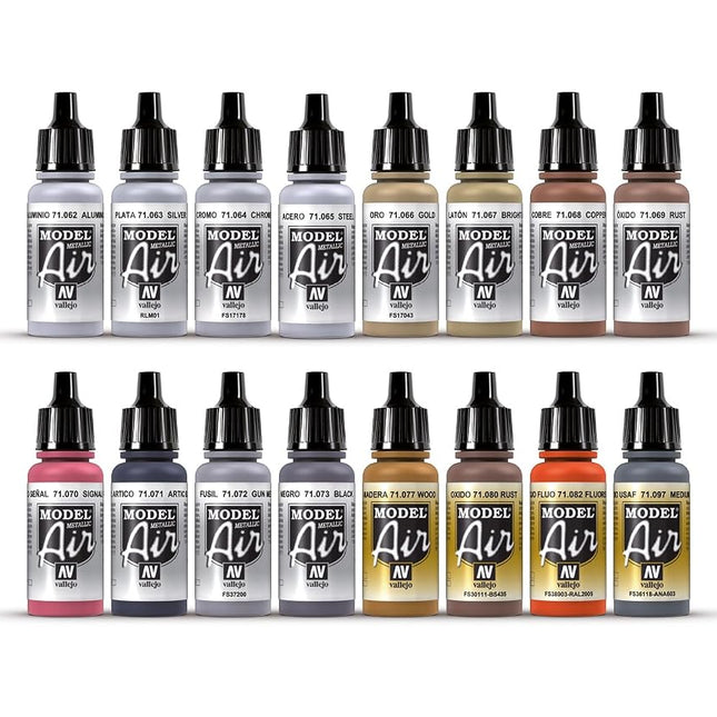 71181 Model Air Metallic Effects 16 Colour Acrylic Airbrush Paint Set