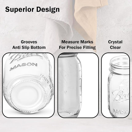 Ball Regular Mouth Mason Jars 8 Ounce (Pack of 12) - Half Pint Sized Jars with Airtight Lids and Bands for Canning, Fermentation, Pickling, Meal Prep or Decorations