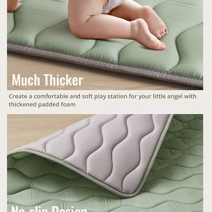 Blissful Diary Baby Play Mats for Floor, 127×127cm Crawling Mat, Thicken Soft Padding Foam Playmats for Babies and Toddlers Infants, Foldable and Machine Washable, Sage Green