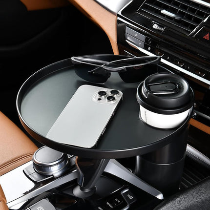 FLORICH Car Tray and Cup Holders, 360° Rotating Car Desk for Laptop, Upgraded Steering Wheel Tray, Car Food Tray Table for Eating, Automatic Center Console Cup Holder Universal Fit