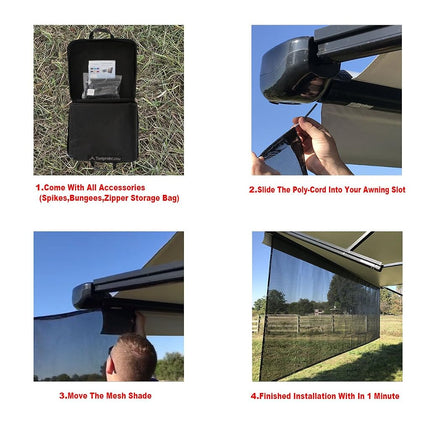 Tentproinc RV Awning Sun Shade Screen 7' X 14' 3'' Black Mesh Screen Sunshade Complete Kits Motorhome Camping Trailer Awning Shade Screen UV SunBlocker Canopy Shelter - 3 Year Warranty