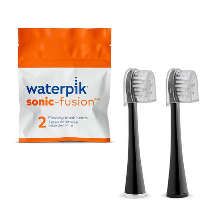 Cabezales de repuesto compactos originales Waterpik con cubiertas para cepillo dental de hilo dental Sonic-Fusion SFRB-2EB, 2 unidades, negro