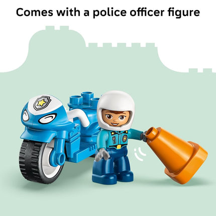 LEGO DUPLO Town Blue Police Motorcycle Building Toy for Toddlers - Pretend Play Set & Learning Toy for Boys & Girls, Ages 2+ - Building Blocks for Motor Skills Practice - Gift for Birthdays - 10471