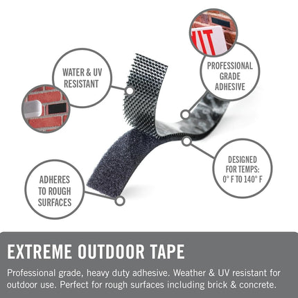 VELCRO Brand Extreme Outdoor Double Sided Tape | Holds up to 15 lbs on Brick or Other Rough Surfaces | UV & Weather Resistant | Heavy Duty 14ft Roll