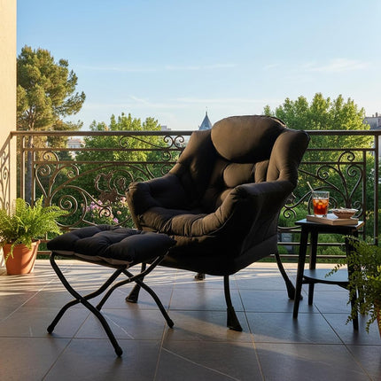 Tiita Lazy Chair with Ottoman, Modern Lounge Chair with Footrest,Black