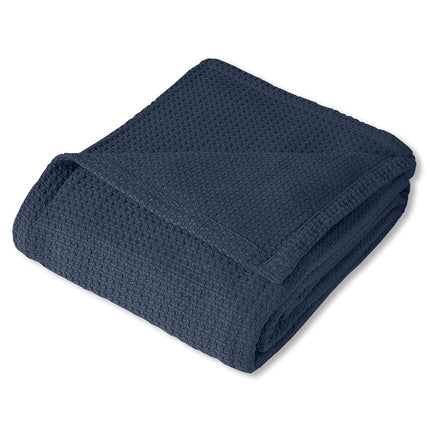 Sweet Home Collection 100% Fine Cotton Luxurious Basket Weave Blanket, Navy Full/Queen
