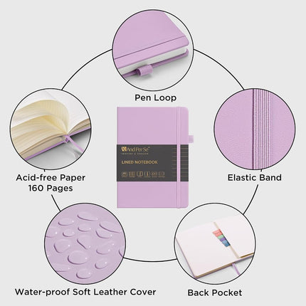 &And Per Se Lined Notebooks 3-Pack Gift Set, A5 Hardcover Journals, 160 Pages 100gsm Thick Paper, 3 Assorted Colors (Cyan, Purple & Light Green)