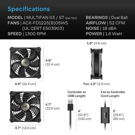 AC Infinity MULTIFAN S7, Quiet Dual 120mm USB Fan, UL-Certified for Receiver DVR PlayStation Xbox Computer Cabinet Cooling