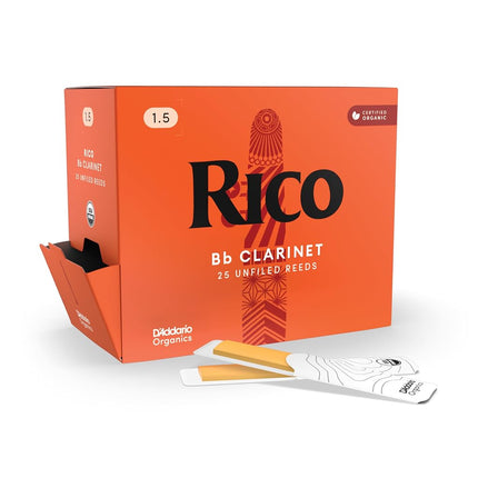 Anches de clarinette Sib D'Addario Rico, force 1.5, emballées individuellement, paquet de 25