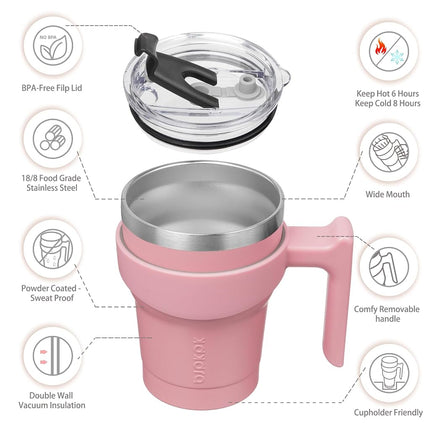 BJPKPK 10oz Tumbler with Handle Insulated Tumbler Cups with Lid and Straw Reusable Stainless Steel Double Wall Travel Mugs,Light Pink