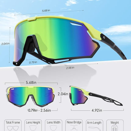 BIRCEN Sunglasses for Baseball Running Cycling : Wrap-around Sport Glasses, E-green Frame Green Lens