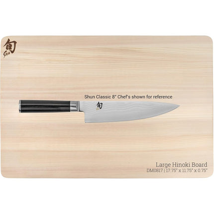 Shun Cutlery Large Hinoki Cutting Board, 17.75" x 11.75" Large Wooden Cutting Board for Kitchen, Medium-Soft Wood Preserves Knife Edges, Forest Stewardship Council Certified, Japanese Chopping Board
