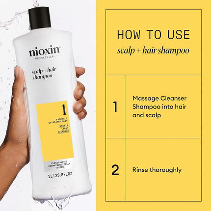 Nioxin System 1 Cleanser For Fine Natural Normal - Thin Looking Hair for Unisex, 33.8 oz, 1014 ml