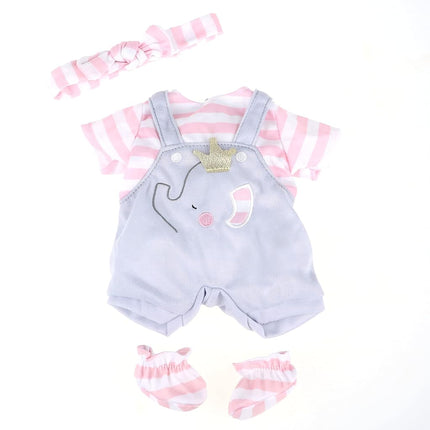 Berenguer Grey overall shorts with pink stripes, headband and booties.