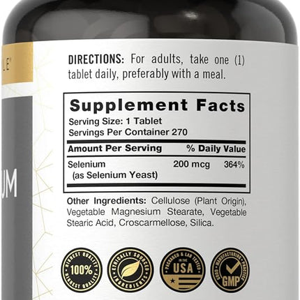 Selenium 200mcg | 270 Tablets | Vegetarian, Non-GMO & Gluten Free Supplement | by Carlyle