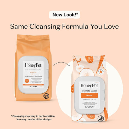 The Honey Pot Company - Normal Wipes for Intimate Parts + Body + Face - 30 Wipe(s)