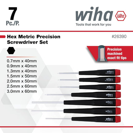 Wiha 26390 Precision Hex Metric Screwdrivers 7-Piece Set