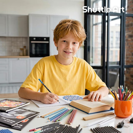Shuttle Art Sketching and Drawing Pencils Set, 124 Pack Sketch Art Pencil Set with 4 Drawing Pads, Graphite Pencils in Zipper Case, Colouring Pencils for Artist Sketching, Art Set for Adults, Beginner