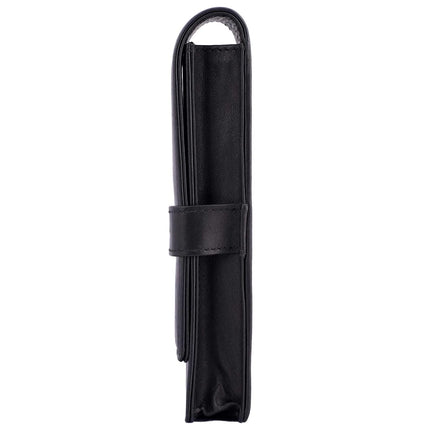 DiLoro Leather Triple Pen Case Pencil Pouch Holder for Three Fountain Ballpoint Rollerball Pens and Pencils, Black, 1 Count (Pack of 1), Elegant Leather Pen Case
