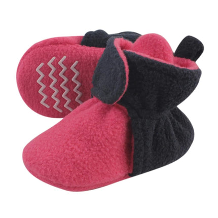 Hudson Baby Unisex-Child Cozy Fleece Booties Winter Accessory Set, Dark Pink Navy, 12-18 Months Toddler
