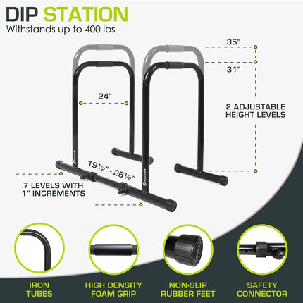 ProsourceFit Heavy Duty Dip Station, Parallel Bars with Safety Connector for Home Exercise, Strength Training, Tricep Dips, Calisthenics, and Workouts, Supports up to 400 LB, Black